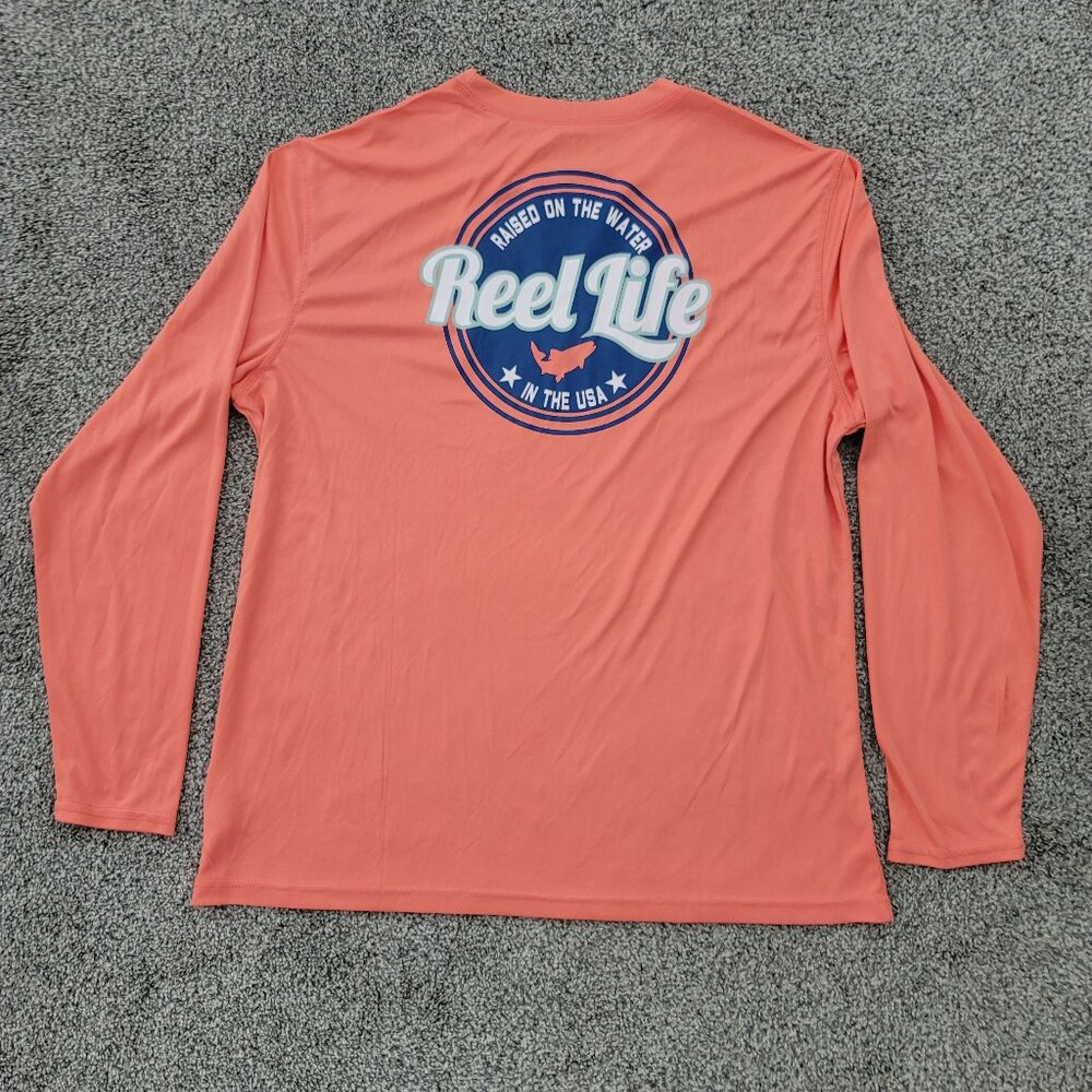Men's Reel Life Orange Long Sleeve T shirt Rash Guard Large